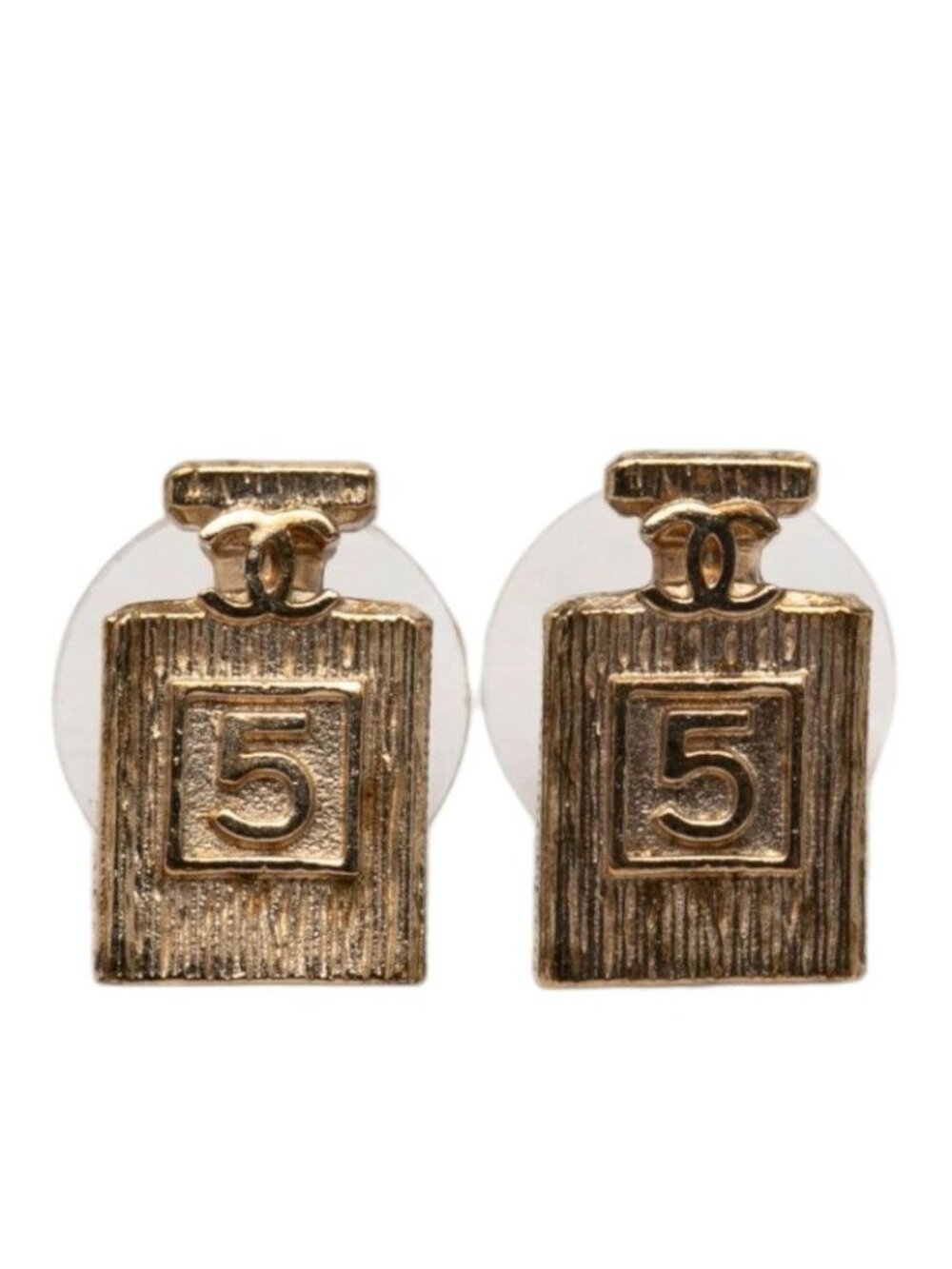 Chanel Perfume Bottle Stud Earrings Gold Plated